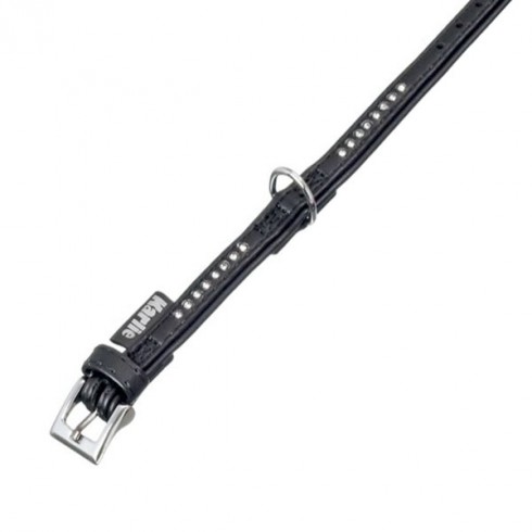 Collier noir imitation cuir pour chien avec strass  