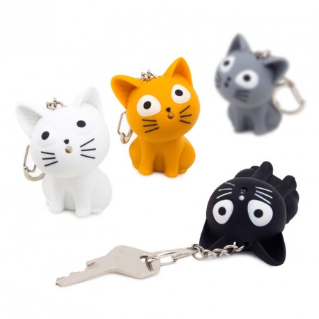 PORTE CLÉS FIGURINE CHAT LUMINEUX LED & SONORE ANIMAL CHATON 