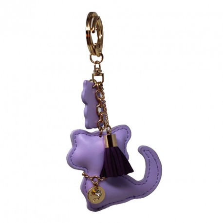 Porte clefs chat mauve