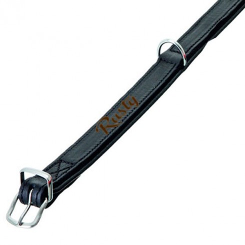 Collier cuir noir avec ligne couture