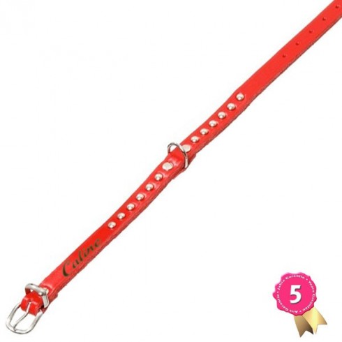 Collier cuir rouge avec rivets