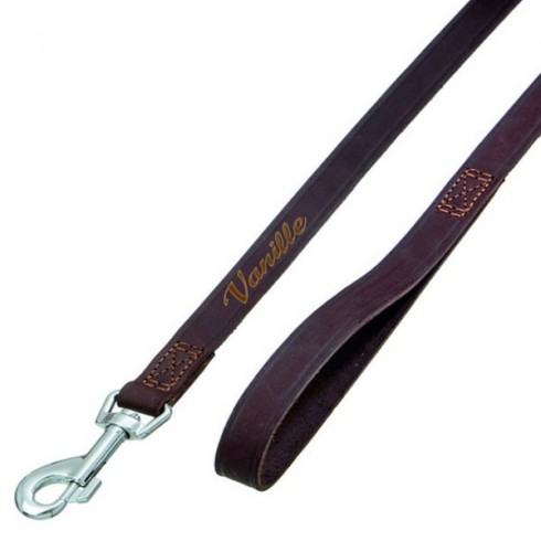 Laisse en cuir marron cousue