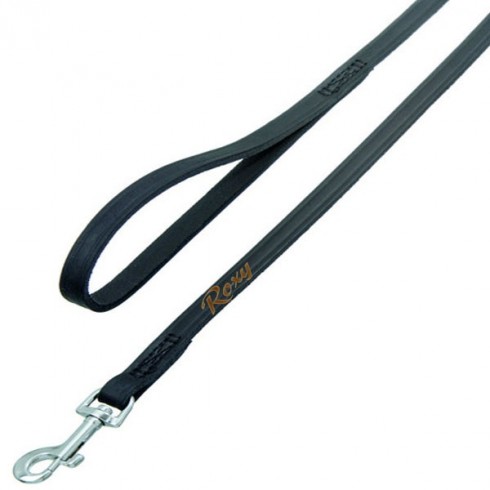 Laisse en cuir noir cousue