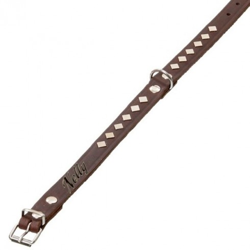 Collier cuir marron chien personnalisé avec clous