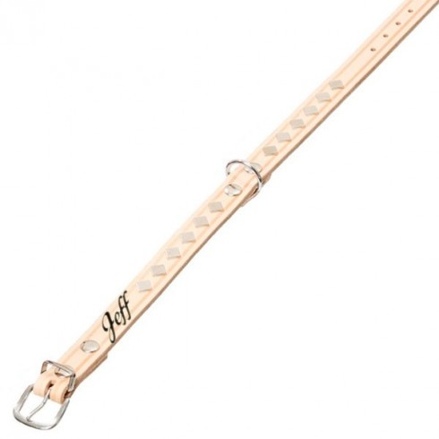Collier cuir beige chien personnalisé avec clous