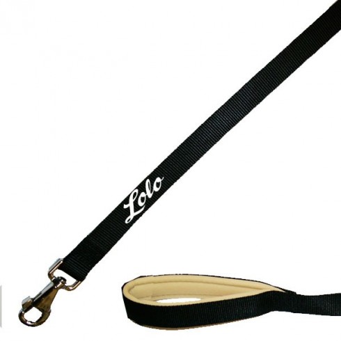 Laisse chien personnalisé avec poignée confortable Noire