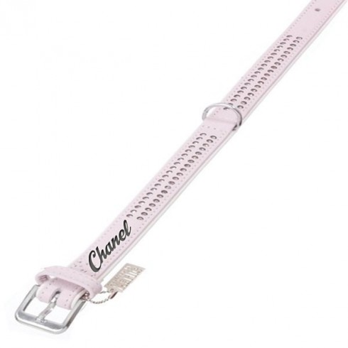Collier pour chien en cuir rose pastel avec strass luxueux personnalisé
