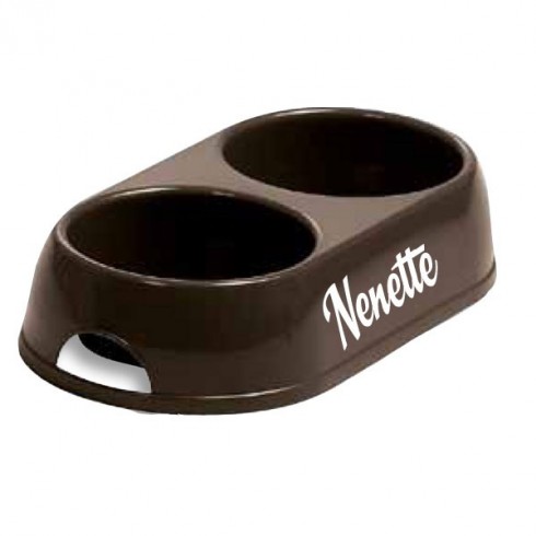 Gamelle double pour chien marron  personnalisée