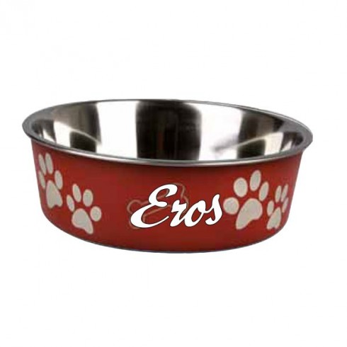 Gamelle rouge fun pour chien personnalisée avec le prenom