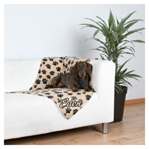Couverture beige et pattes noires pour chien personnalisée prénom